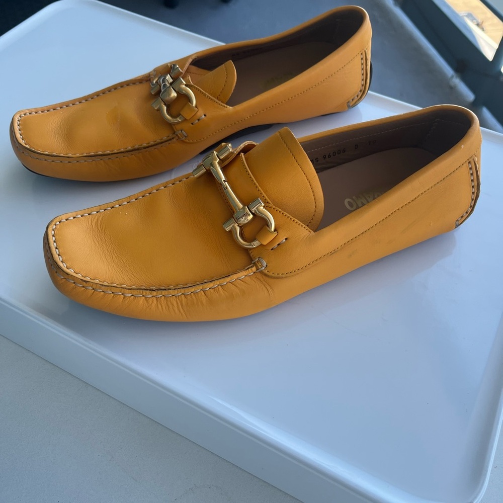 Ferragamo yellow loafer size 10